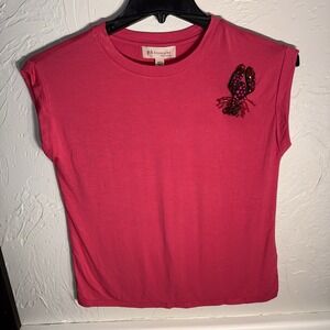 Philosophy WMNs XS Pink Rolled Cap Soft Tee W/ Lobster Appliqué New W/ Sm Flaw✅